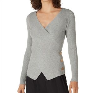 Milly cross-front grey knit sweater. Long sleeve, v-neckline, Medium, never worn